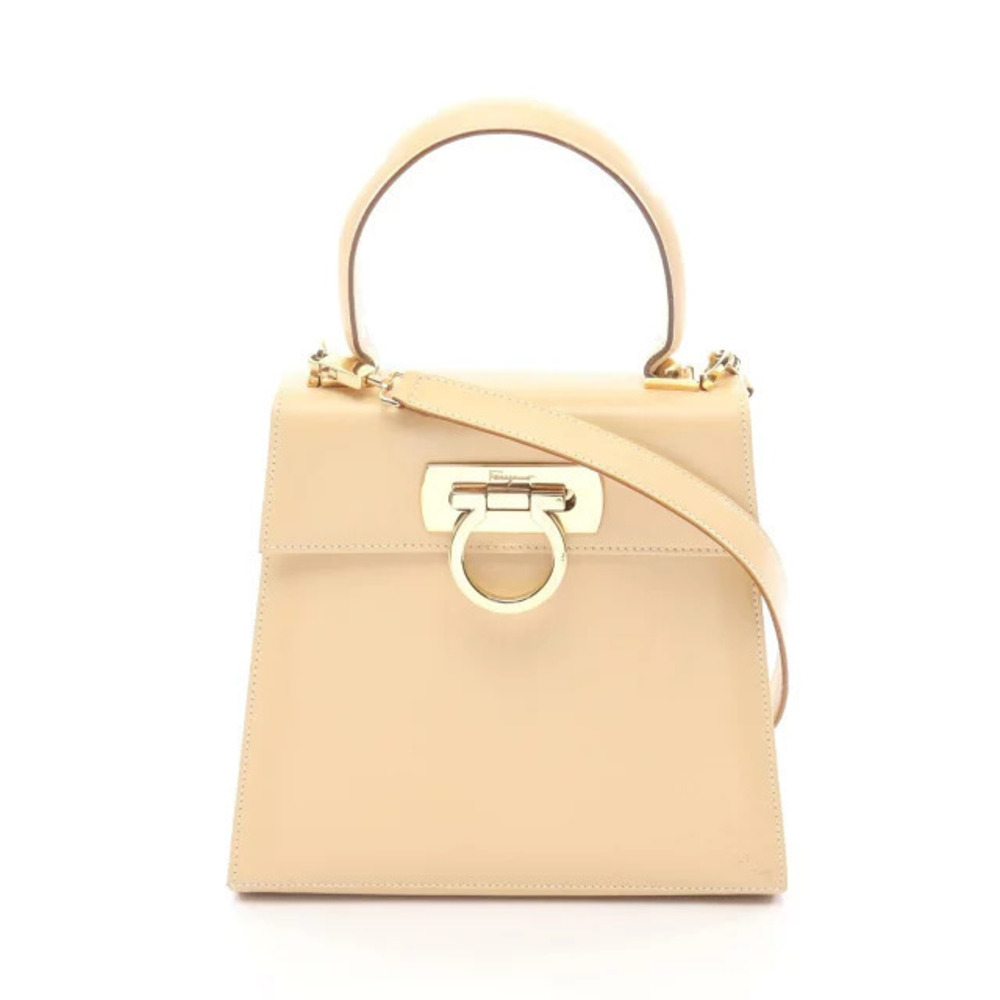 Salvatore Ferragamo Gancini Handbag Leather Beige Cream